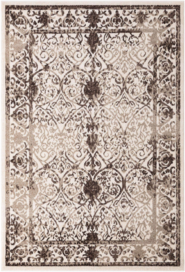 Beige 6' 1 x 9' La Jolla Rectangle Area Rug 100% Polypropylene Traditional Pattern Easy Clean Carpet for Living, Dining, Bedroom, Office for Sale at Rug Engine