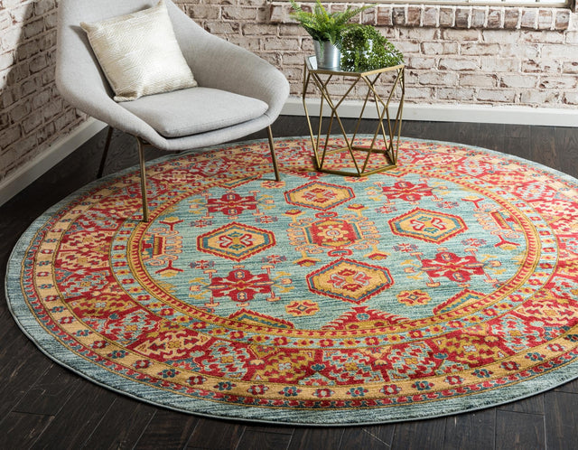 Light Blue 5' 1 x 5' 1 Sahand Round Area Rug Affordable Easy Clean Traditional Design Durable Carpet for Home Interior Design Living Room Dining Office for Sale at Rug Engine