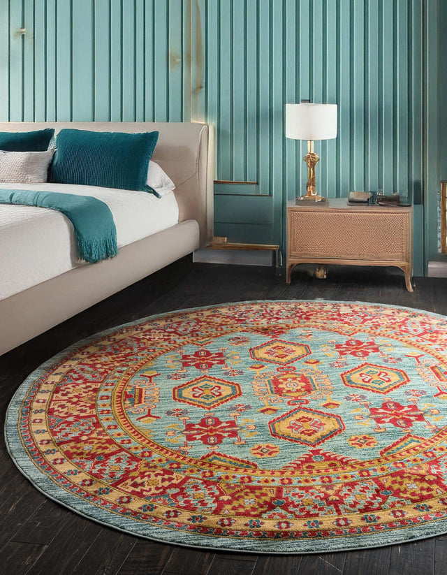 Light Blue 5' 1 x 5' 1 Sahand Round Area Rug Affordable Easy Clean Traditional Design Durable Carpet for Home Interior Design Living Room Dining Office for Sale at Rug Engine