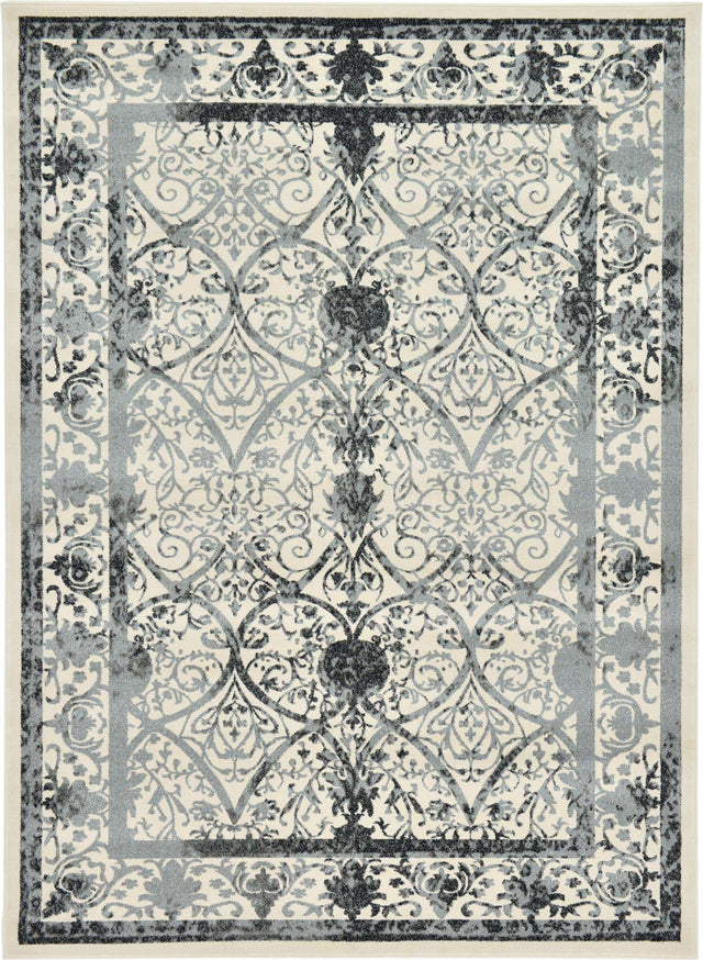 Ivory and Gray 7' 10 x 11' La Jolla Rectangle Area Rug 100% Polypropylene Traditional Pattern Easy Clean Carpet for Living, Dining, Bedroom, Office for Sale at Rug Engine