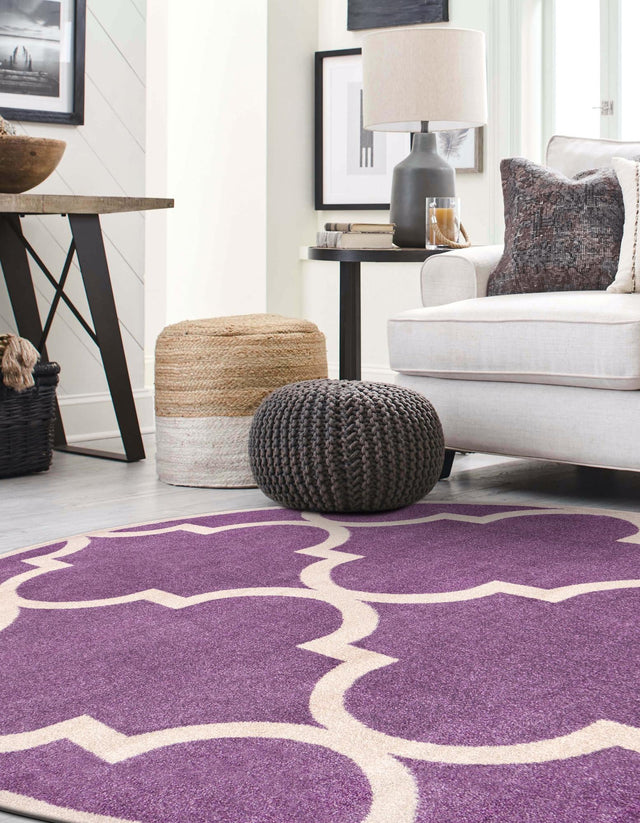 Purple 6' 1 x 6' 1 Trellis Round Area Rug