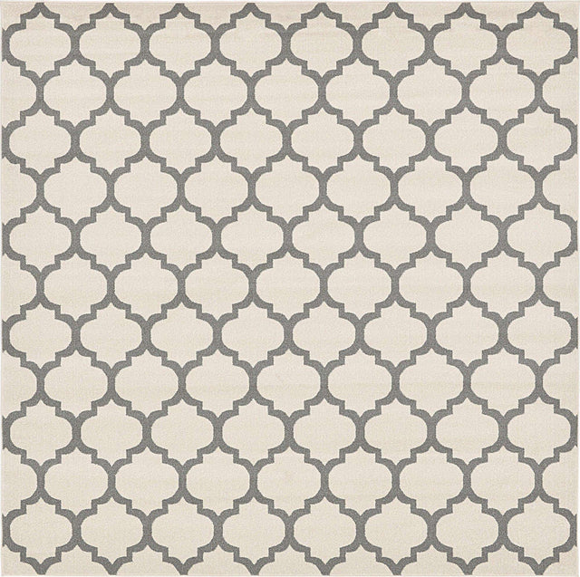 Beige and Gray 10' x 10' Trellis Square Area Rug