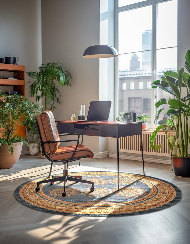 Blue 8' x 8' Fars Round Area Rug 100% Polypropylene Unique Traditional Carpet for Classical Living, Dining Room & Office Spaces for Sale at Rug Engine