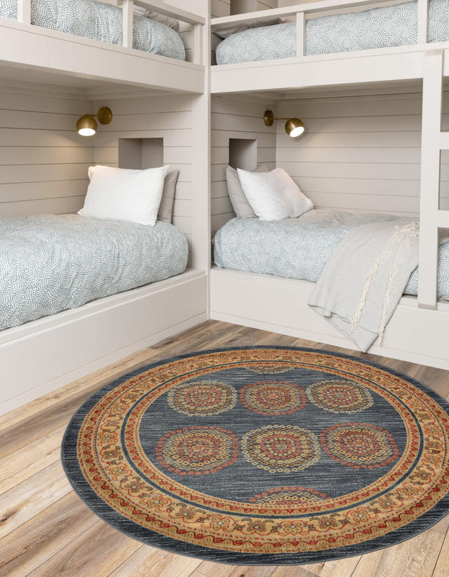 Blue 6' 1 x 6' 1 Fars Round Area Rug 100% Polypropylene Unique Traditional Carpet for Classical Living, Dining Room & Office Spaces for Sale at Rug Engine