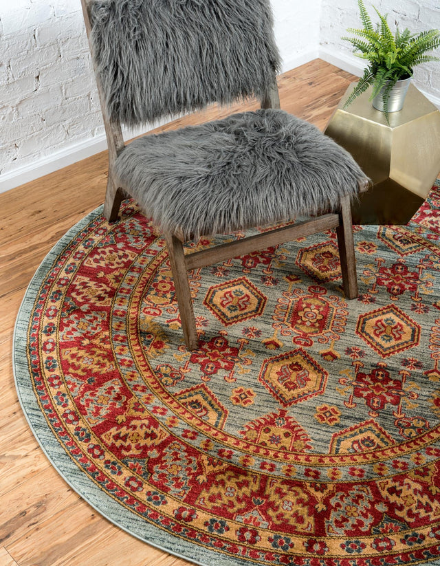 Light Blue 8' x 8' Sahand Round Area Rug Affordable Easy Clean Traditional Design Durable Carpet for Home Interior Design Living Room Dining Office for Sale at Rug Engine