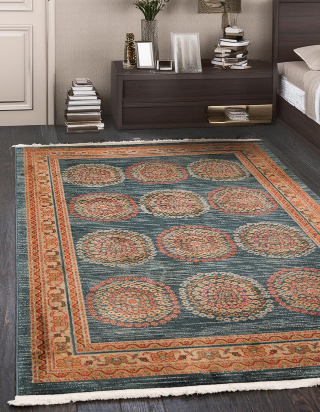 Blue 5' 1 x 8' Fars Rectangle Area Rug 100% Polypropylene Unique Traditional Carpet for Classical Living, Dining Room & Office Spaces for Sale at Rug Engine