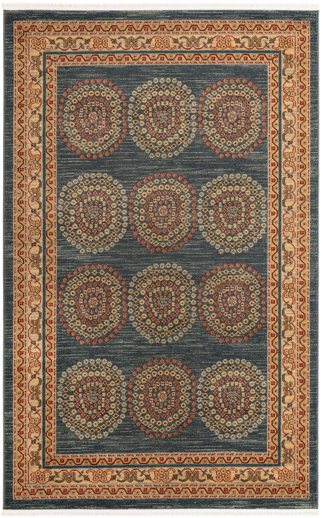 Blue 5' 1 x 8' Fars Rectangle Area Rug 100% Polypropylene Unique Traditional Carpet for Classical Living, Dining Room & Office Spaces for Sale at Rug Engine