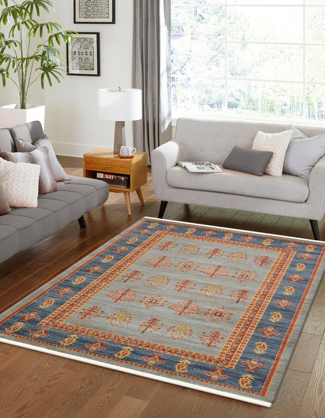 Light Blue 8' x 11' Fars Rectangle Area Rug 100% Polypropylene Unique Traditional Carpet for Classical Living, Dining Room & Office Spaces for Sale at Rug Engine