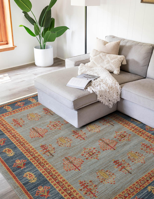 Light Blue 6' 1 x 9' Fars Rectangle Area Rug 100% Polypropylene Unique Traditional Carpet for Classical Living, Dining Room & Office Spaces for Sale at Rug Engine