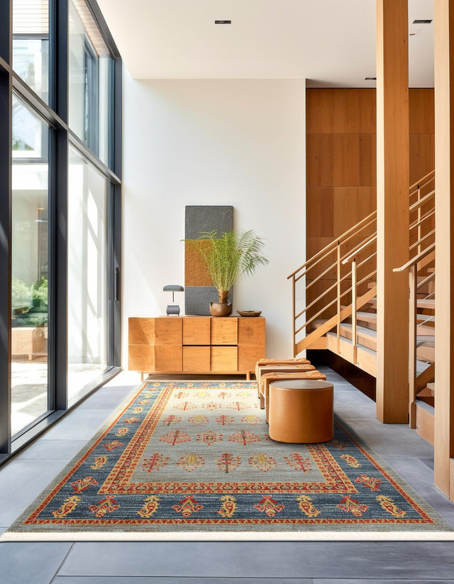 Light Blue 10' x 13' 1 Fars Rectangle Area Rug 100% Polypropylene Unique Traditional Carpet for Classical Living, Dining Room & Office Spaces for Sale at Rug Engine