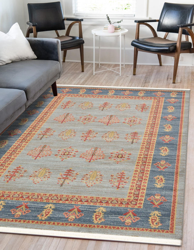 Light Blue 8' x 11' Fars Rectangle Area Rug 100% Polypropylene Unique Traditional Carpet for Classical Living, Dining Room & Office Spaces for Sale at Rug Engine