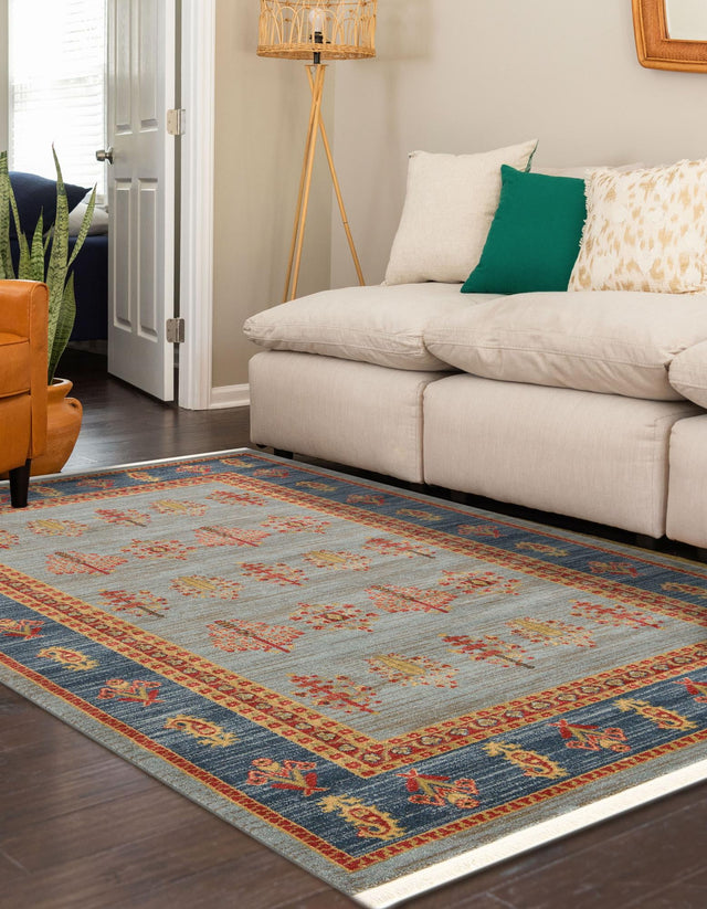 Light Blue 8' x 11' Fars Rectangle Area Rug 100% Polypropylene Unique Traditional Carpet for Classical Living, Dining Room & Office Spaces for Sale at Rug Engine