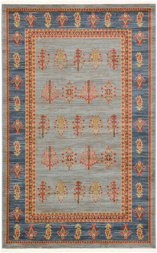 Light Blue 5' 1 x 8' Fars Rectangle Area Rug 100% Polypropylene Unique Traditional Carpet for Classical Living, Dining Room & Office Spaces for Sale at Rug Engine
