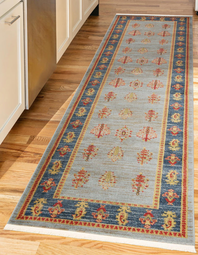 Light Blue 2' 7 x 10' Fars Runner Area Rug 100% Polypropylene Unique Traditional Carpet for Classical Living, Dining Room & Office Spaces for Sale at Rug Engine