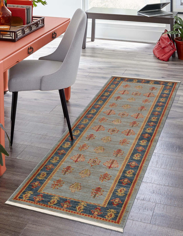 Light Blue 2' 7 x 10' Fars Runner Area Rug 100% Polypropylene Unique Traditional Carpet for Classical Living, Dining Room & Office Spaces for Sale at Rug Engine