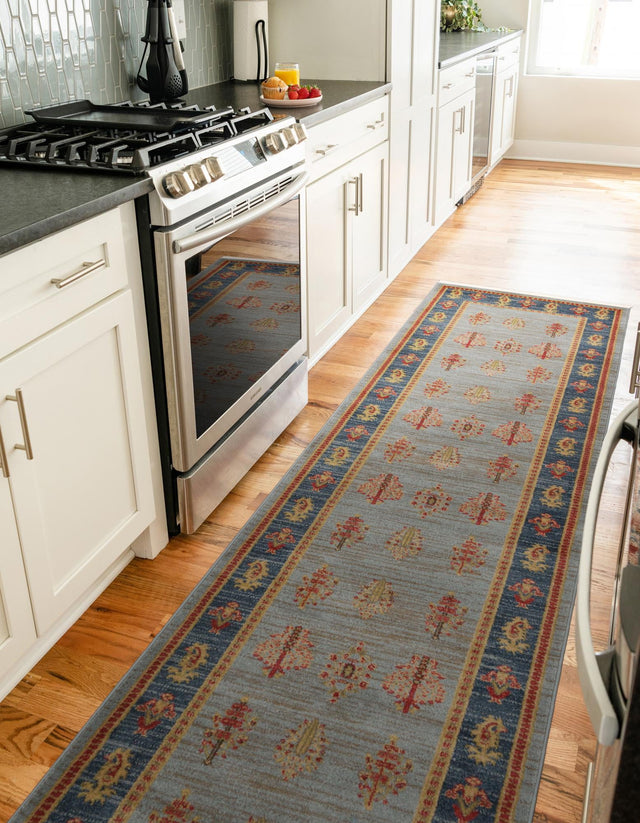 Light Blue 2' 7 x 10' Fars Runner Area Rug 100% Polypropylene Unique Traditional Carpet for Classical Living, Dining Room & Office Spaces for Sale at Rug Engine