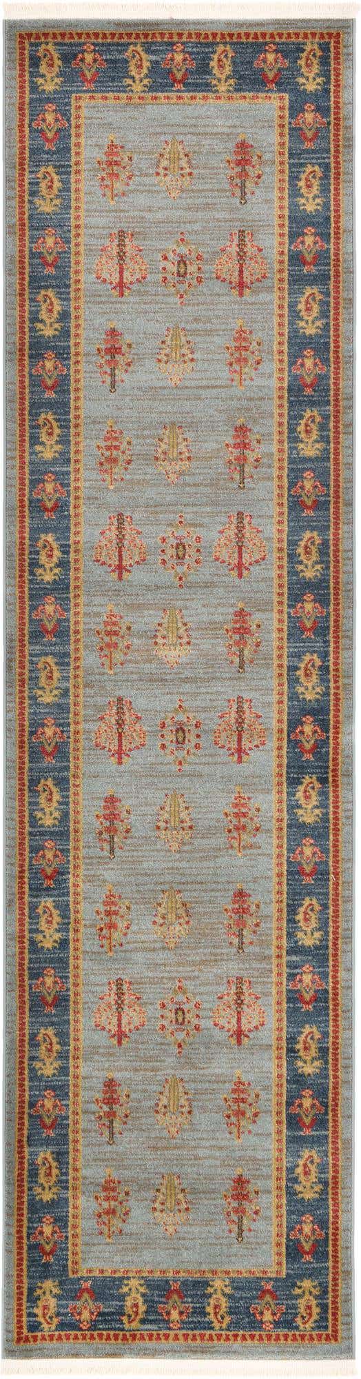 Light Blue 2' 7 x 10' Fars Runner Area Rug 100% Polypropylene Unique Traditional Carpet for Classical Living, Dining Room & Office Spaces for Sale at Rug Engine