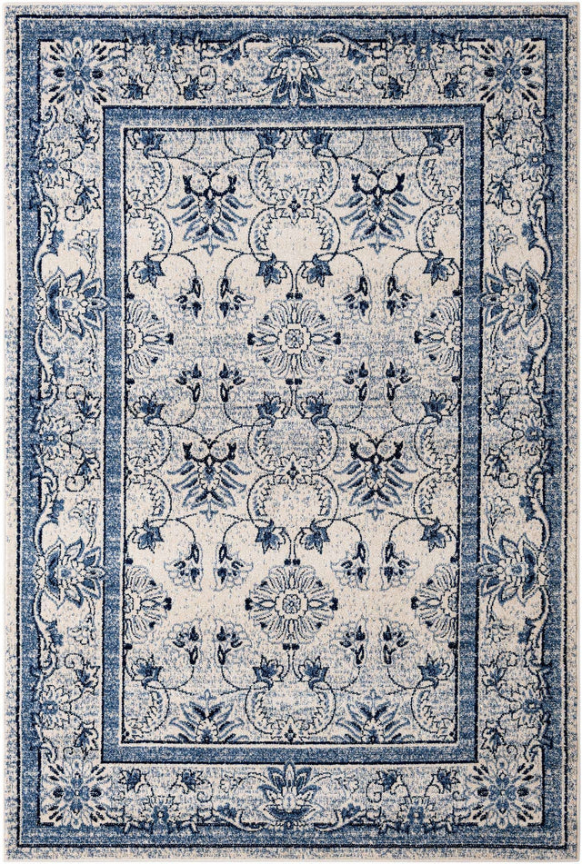 Ivory Blue 6' 1 x 9' La Jolla Rectangle Area Rug 100% Polypropylene Traditional Pattern Easy Clean Carpet for Living, Dining, Bedroom, Office for Sale at Rug Engine