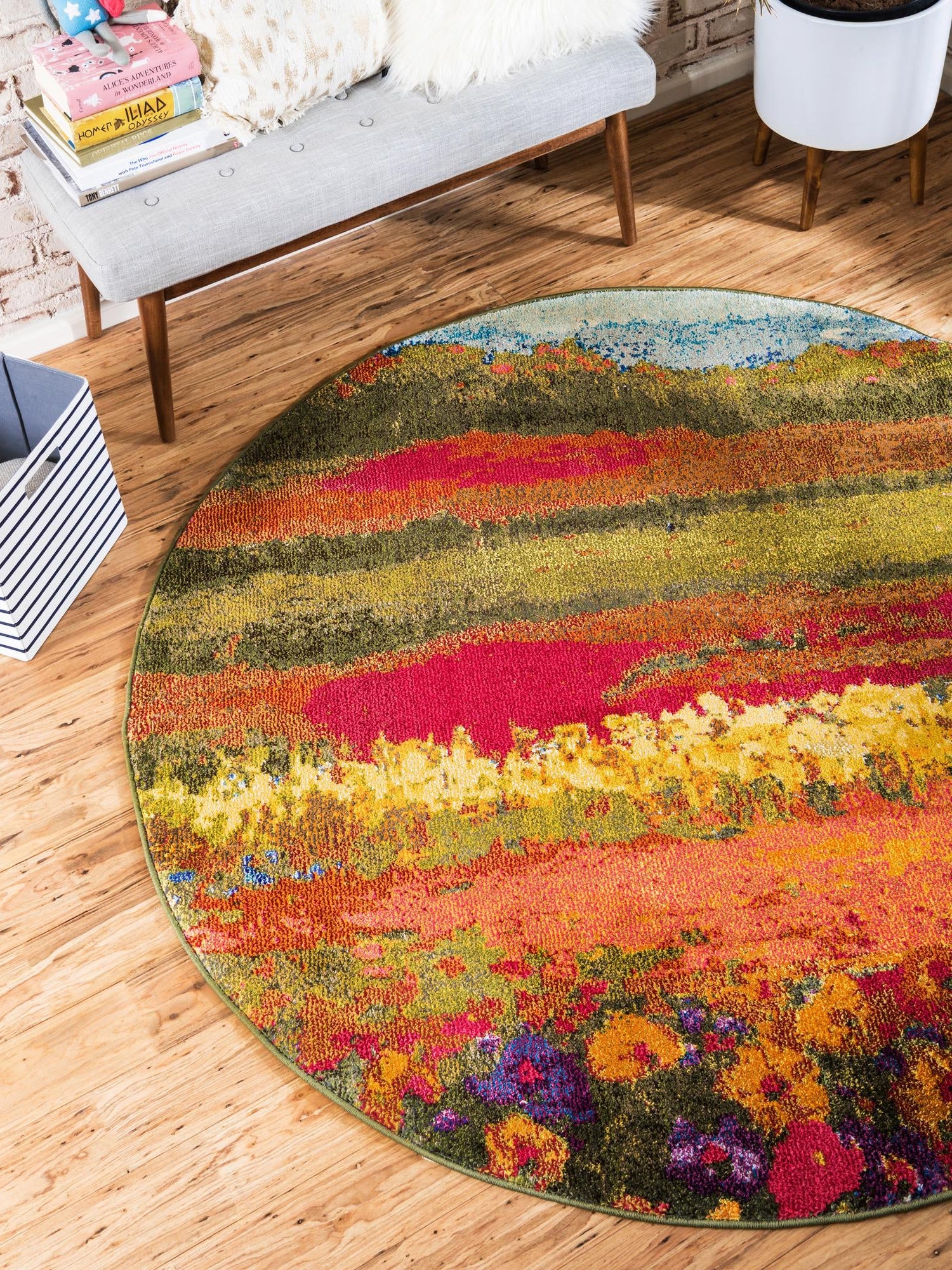 Multicolor 6' 1 x 6' 1 Estrella Round Area Rug 100% Polypropylene Non-Shedding Stain Resistant Carpet Colorful Modern Abstract Design Easy Clean for Home Decor for Sale at Rug Engine