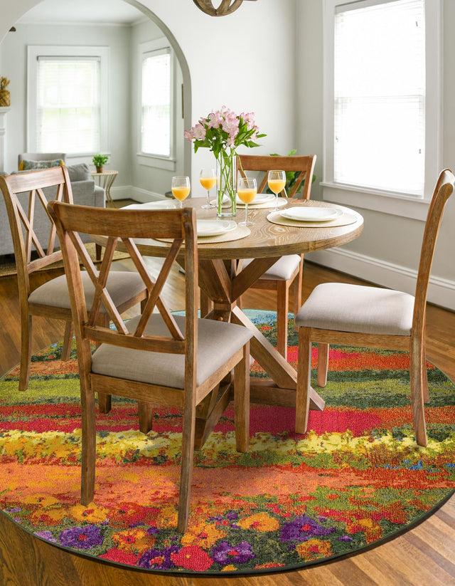 Multicolor 8' x 8' Estrella Round Area Rug 100% Polypropylene Non-Shedding Stain Resistant Carpet Colorful Modern Abstract Design Easy Clean for Home Decor for Sale at Rug Engine