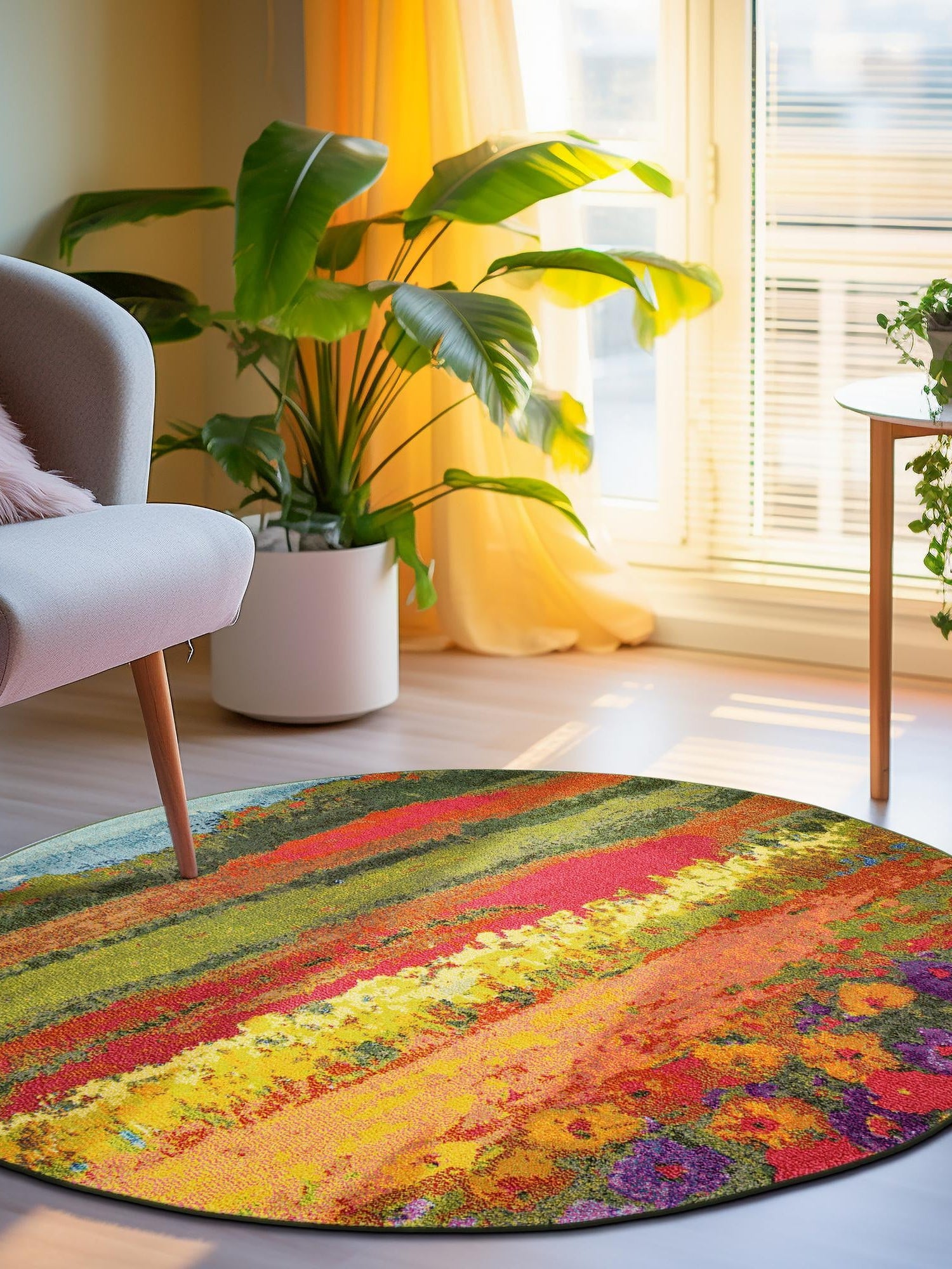 Multicolor 8' x 8' Estrella Round Area Rug 100% Polypropylene Non-Shedding Stain Resistant Carpet Colorful Modern Abstract Design Easy Clean for Home Decor for Sale at Rug Engine