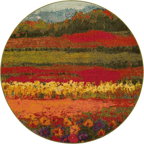 Multicolor 6' 1 x 6' 1 Estrella Round Area Rug 100% Polypropylene Non-Shedding Stain Resistant Carpet Colorful Modern Abstract Design Easy Clean for Home Decor for Sale at Rug Engine