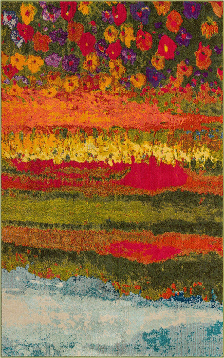 Multicolor 5' 1 x 8' Estrella Rectangle Area Rug 100% Polypropylene Non-Shedding Stain Resistant Carpet Colorful Modern Abstract Design Easy Clean for Home Decor for Sale at Rug Engine