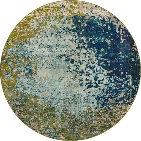 Blue 8' x 8' Estrella Round Area Rug 100% Polypropylene Non-Shedding Stain Resistant Carpet Colorful Modern Abstract Design Easy Clean for Home Decor for Sale at Rug Engine