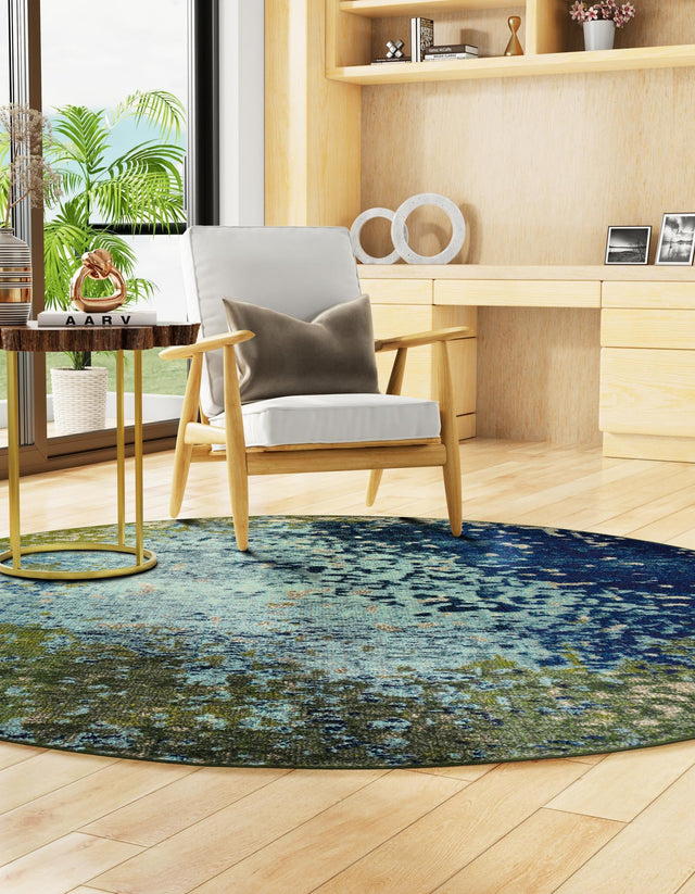 Blue 3' 3 x 3' 3 Estrella Round Area Rug 100% Polypropylene Non-Shedding Stain Resistant Carpet Colorful Modern Abstract Design Easy Clean for Home Decor for Sale at Rug Engine