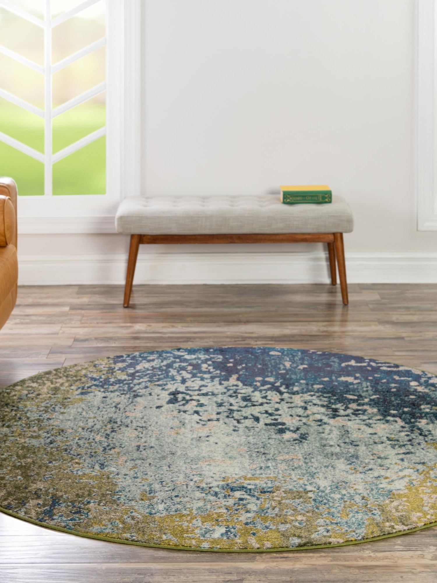 Blue 4' 1 x 4' 1 Estrella Round Area Rug 100% Polypropylene Non-Shedding Stain Resistant Carpet Colorful Modern Abstract Design Easy Clean for Home Decor for Sale at Rug Engine
