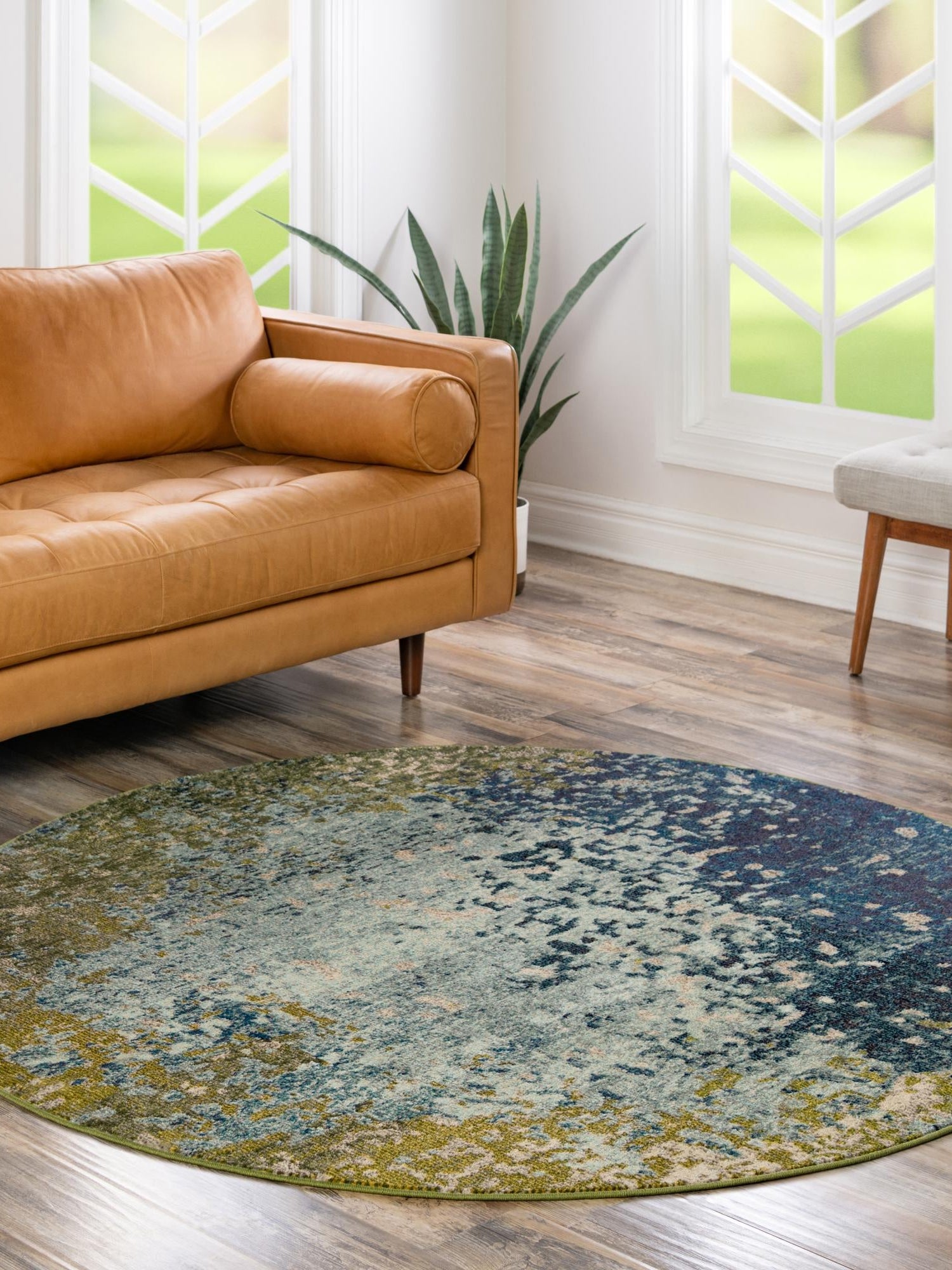 Blue 4' 1 x 4' 1 Estrella Round Area Rug 100% Polypropylene Non-Shedding Stain Resistant Carpet Colorful Modern Abstract Design Easy Clean for Home Decor for Sale at Rug Engine