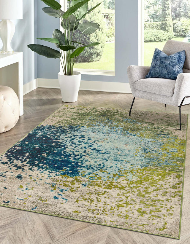 Blue 5' 1 x 8' Estrella Rectangle Area Rug 100% Polypropylene Non-Shedding Stain Resistant Carpet Colorful Modern Abstract Design Easy Clean for Home Decor for Sale at Rug Engine