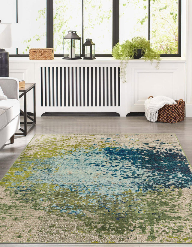 Blue 5' 1 x 8' Estrella Rectangle Area Rug 100% Polypropylene Non-Shedding Stain Resistant Carpet Colorful Modern Abstract Design Easy Clean for Home Decor for Sale at Rug Engine