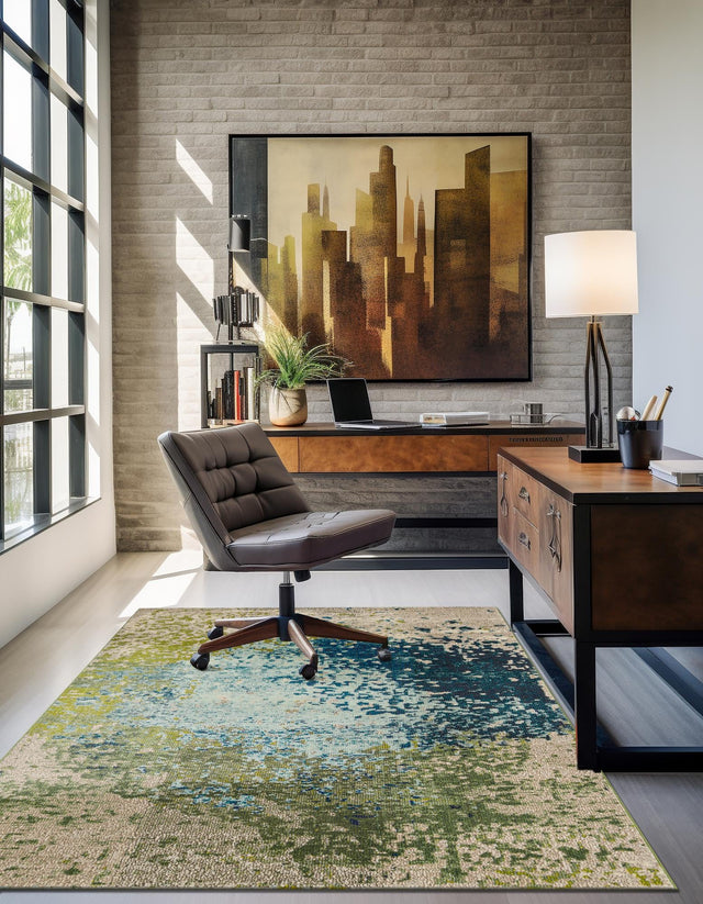 Blue 5' 1 x 8' Estrella Rectangle Area Rug 100% Polypropylene Non-Shedding Stain Resistant Carpet Colorful Modern Abstract Design Easy Clean for Home Decor for Sale at Rug Engine