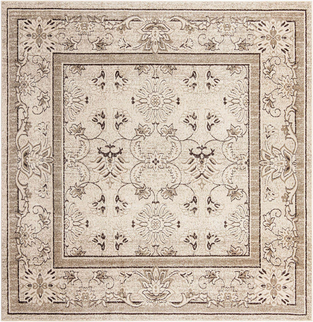 Ivory 10' x 10' La Jolla Square Area Rug 100% Polypropylene Traditional Pattern Easy Clean Carpet for Living, Dining, Bedroom, Office for Sale at Rug Engine