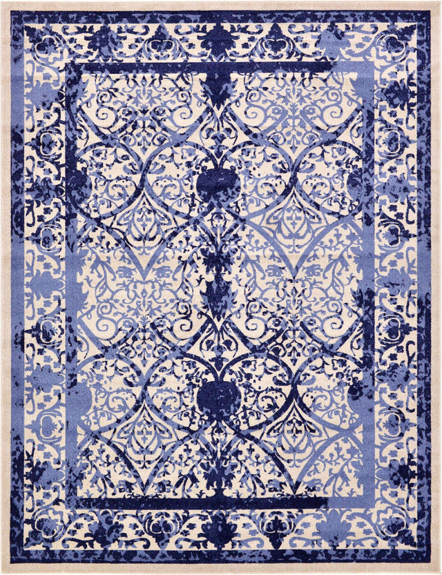 Ivory and Blue 10' x 13' 1 La Jolla Rectangle Area Rug 100% Polypropylene Traditional Pattern Easy Clean Carpet for Living, Dining, Bedroom, Office for Sale at Rug Engine