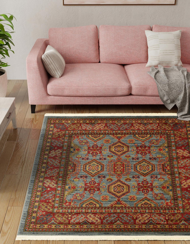 Light Blue 4' 1 x 4' 1 Sahand Square Area Rug Affordable Easy Clean Traditional Design Durable Carpet for Home Interior Design Living Room Dining Office for Sale at Rug Engine