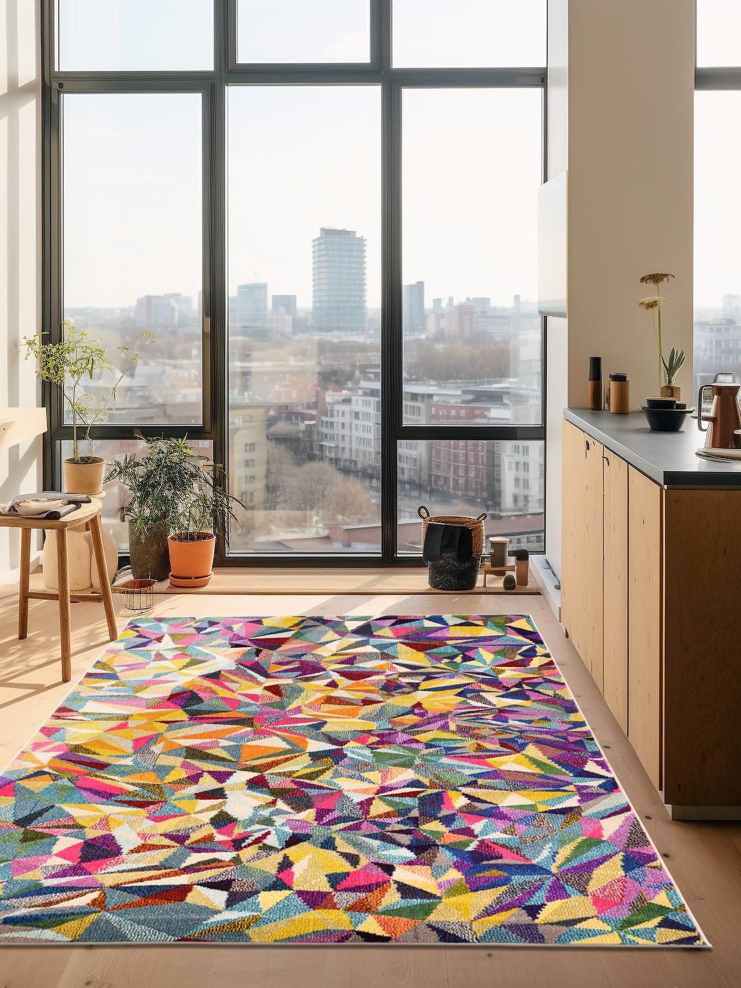 Multicolor 8' x 11' Estrella Rectangle Area Rug 100% Polypropylene Non-Shedding Stain Resistant Carpet Colorful Modern Abstract Design Easy Clean for Home Decor for Sale at Rug Engine