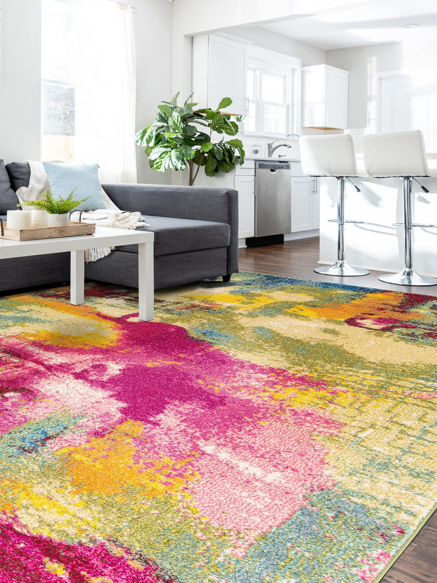 Multicolor 9' x 12' 2 Estrella Rectangle Area Rug 100% Polypropylene Non-Shedding Stain Resistant Carpet Colorful Modern Abstract Design Easy Clean for Home Decor for Sale at Rug Engine