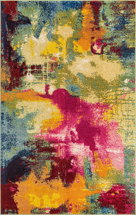 Multicolor 5' 1 x 8' Estrella Rectangle Area Rug 100% Polypropylene Non-Shedding Stain Resistant Carpet Colorful Modern Abstract Design Easy Clean for Home Decor for Sale at Rug Engine