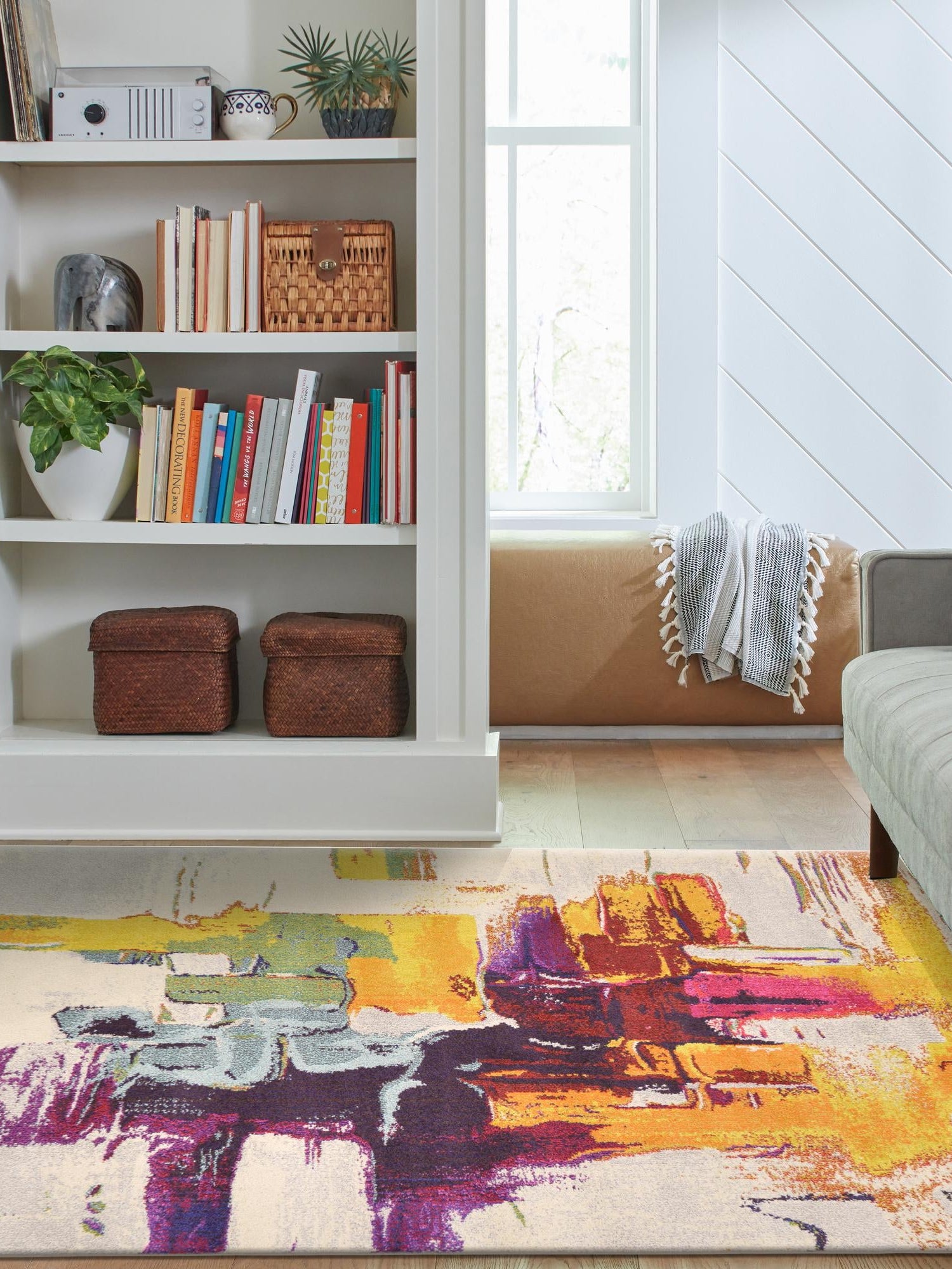 Beige 5' 1 x 8' Estrella Rectangle Area Rug 100% Polypropylene Non-Shedding Stain Resistant Carpet Colorful Modern Abstract Design Easy Clean for Home Decor for Sale at Rug Engine