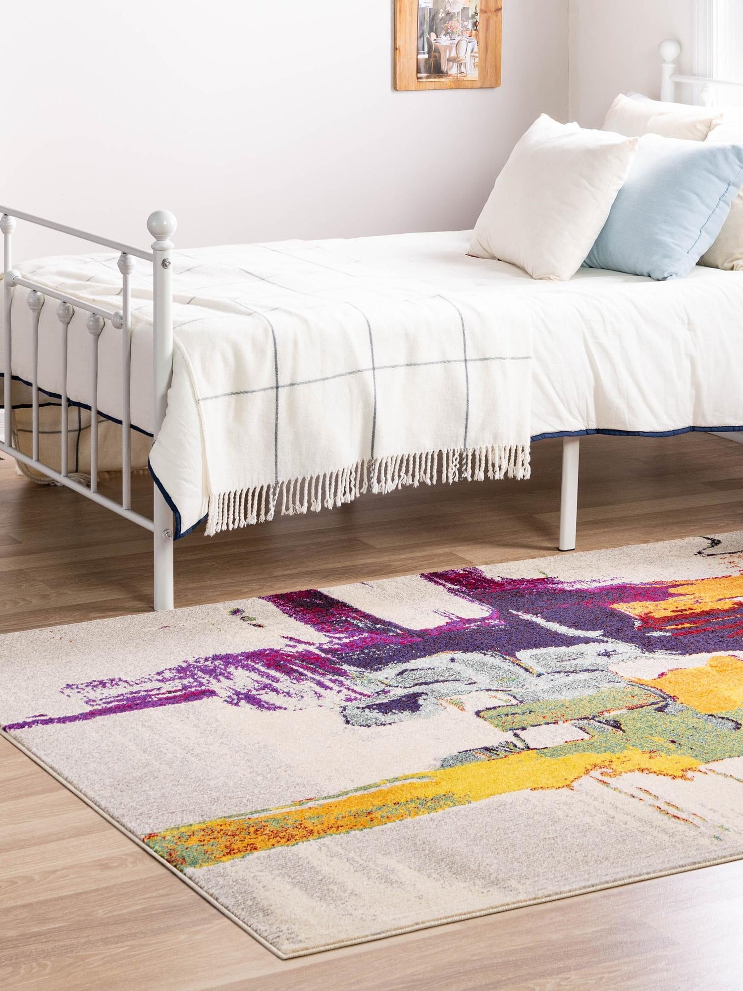 Beige 7' 1 x 10' Estrella Rectangle Area Rug 100% Polypropylene Non-Shedding Stain Resistant Carpet Colorful Modern Abstract Design Easy Clean for Home Decor for Sale at Rug Engine