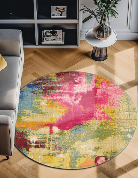 Multicolor 4' 1 x 4' 1 Estrella Round Area Rug 100% Polypropylene Non-Shedding Stain Resistant Carpet Colorful Modern Abstract Design Easy Clean for Home Decor for Sale at Rug Engine