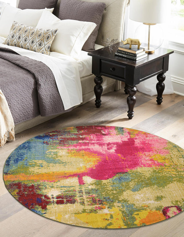 Multicolor 4' 1 x 4' 1 Estrella Round Area Rug 100% Polypropylene Non-Shedding Stain Resistant Carpet Colorful Modern Abstract Design Easy Clean for Home Decor for Sale at Rug Engine