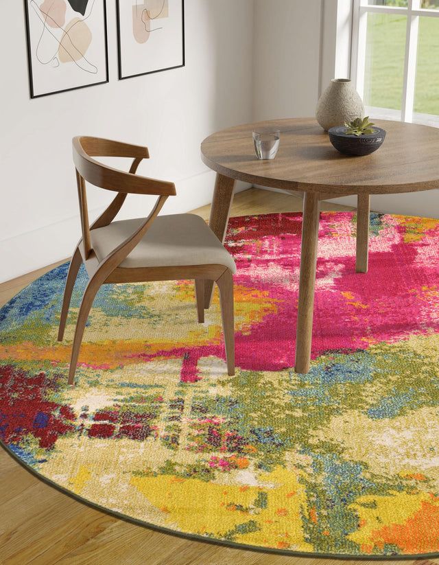 Multicolor 5' 3 x 5' 3 Estrella Round Area Rug 100% Polypropylene Non-Shedding Stain Resistant Carpet Colorful Modern Abstract Design Easy Clean for Home Decor for Sale at Rug Engine