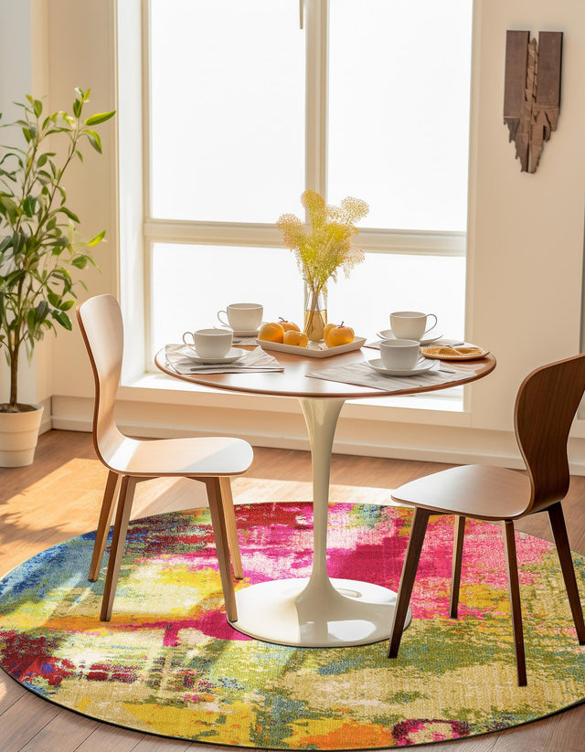 Multicolor 5' 3 x 5' 3 Estrella Round Area Rug 100% Polypropylene Non-Shedding Stain Resistant Carpet Colorful Modern Abstract Design Easy Clean for Home Decor for Sale at Rug Engine