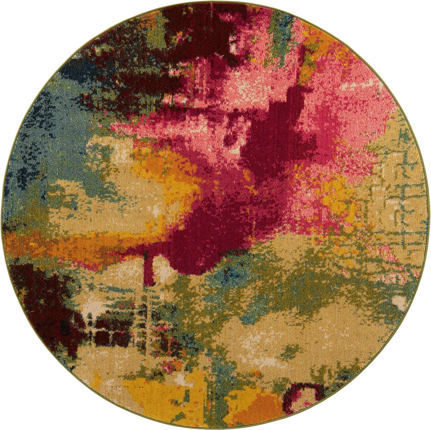 Multicolor 6' 1 x 6' 1 Estrella Round Area Rug 100% Polypropylene Non-Shedding Stain Resistant Carpet Colorful Modern Abstract Design Easy Clean for Home Decor for Sale at Rug Engine