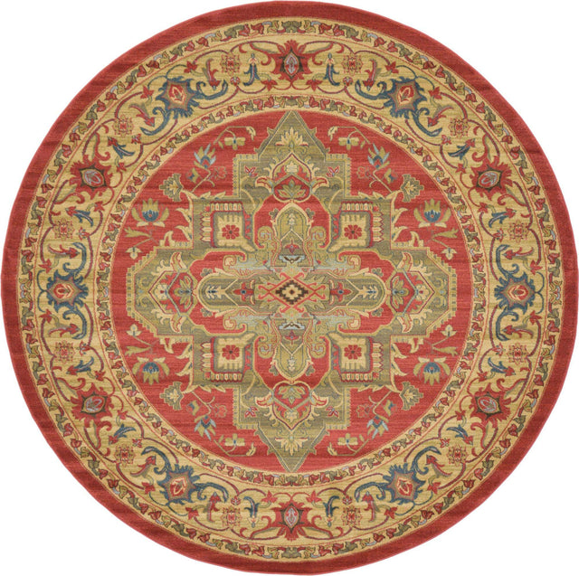Red 8' x 8' Sahand Round Area Rug Affordable Easy Clean Traditional Design Durable Carpet for Home Interior Design Living Room Dining Office for Sale at Rug Engine
