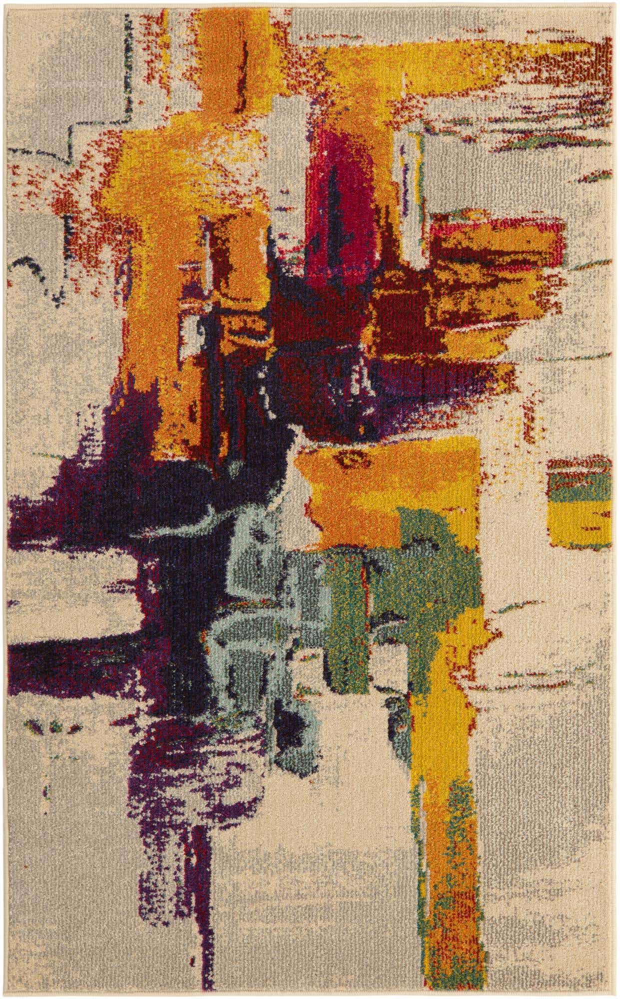 Beige 3' 3 x 5' 3 Estrella Rectangle Area Rug 100% Polypropylene Non-Shedding Stain Resistant Carpet Colorful Modern Abstract Design Easy Clean for Home Decor for Sale at Rug Engine
