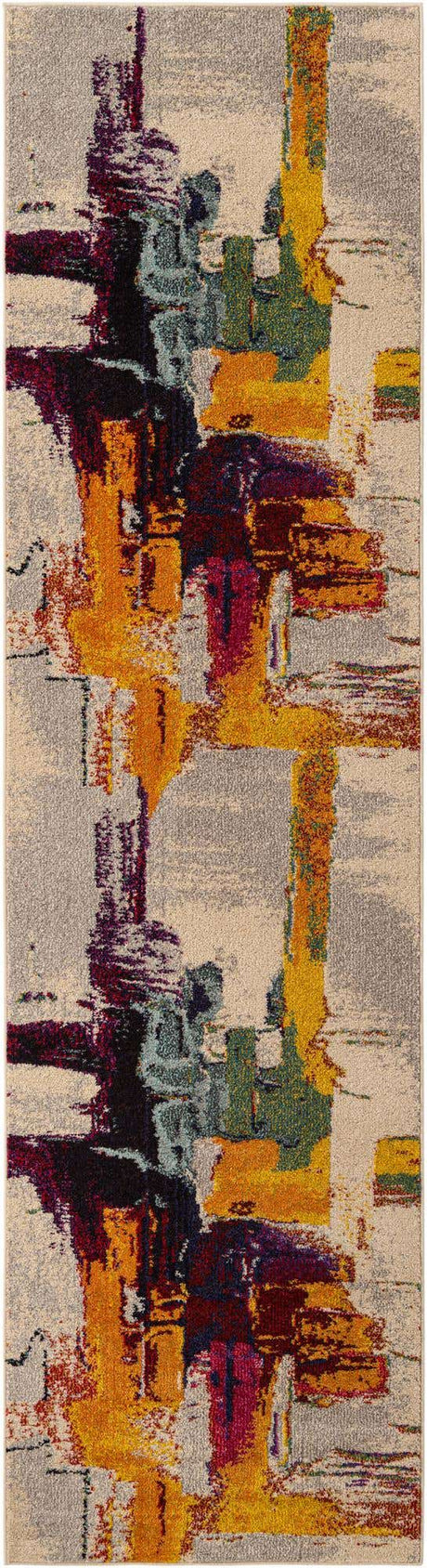 Beige 2' 7 x 10' Estrella Runner Area Rug 100% Polypropylene Non-Shedding Stain Resistant Carpet Colorful Modern Abstract Design Easy Clean for Home Decor for Sale at Rug Engine